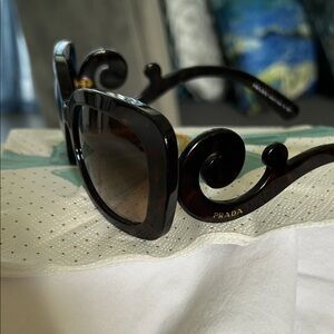 Prada Dark Brown Swirl-Arm Oversized Sunglasses